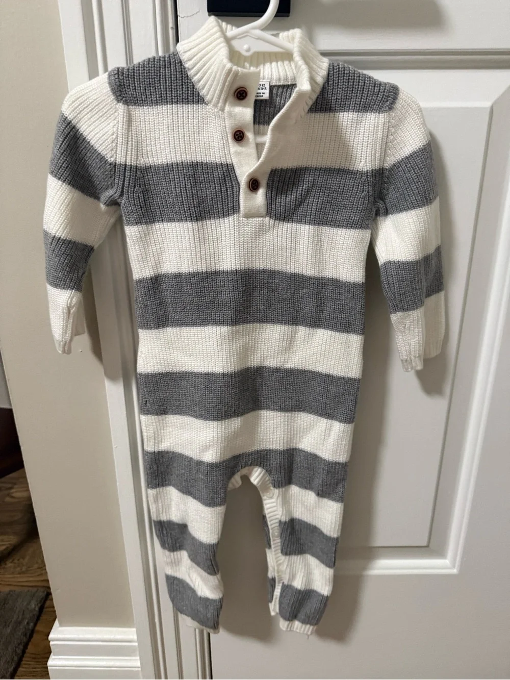 Janie and Jack Cream and Gray Striped Knit One-Piece